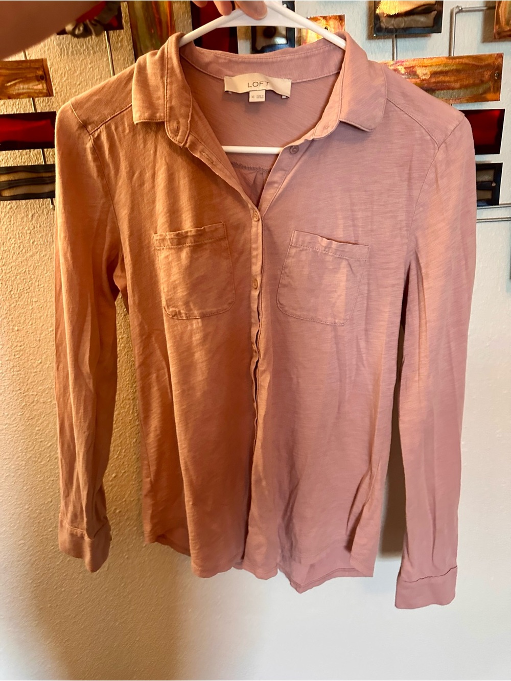 LOFT Mauve-Pink Long Sleeve Button-Down Shirt